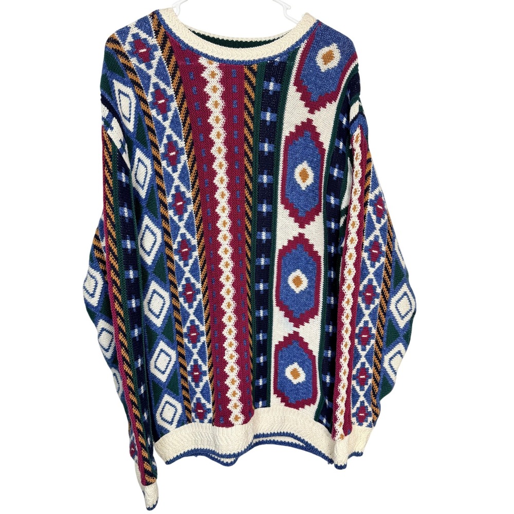 Chaps Ralph Lauren Men Vintage Geometric Aztec Knit Sweater Medium Multi USA
